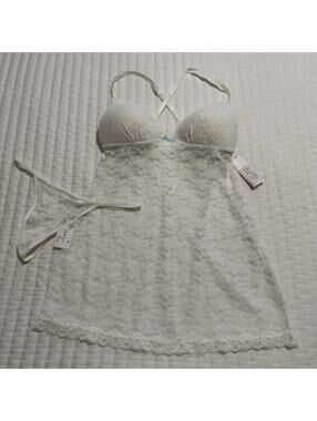 Gilligan O’Malley Bridal White Lace Babydoll Slip & Thong Sz S Small NWT